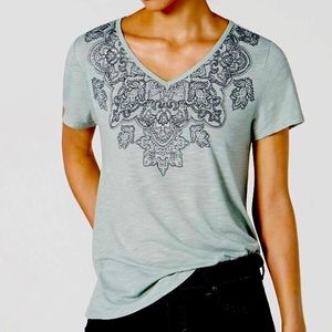 Style & Co Women's Graphic Print Short Sleeve V-Neck T-Shirt NWT Sz S